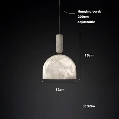 Decorbites alabaster pendant light with marble-textured dome shade and adjustable 200cm cord for living room use
