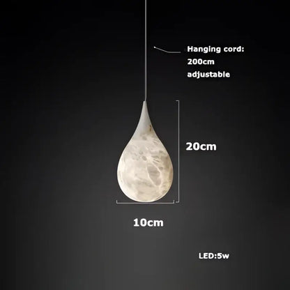 Decorbites alabaster pendant lights featuring a sleek teardrop shape with a textured off-white alabaster pendant surface