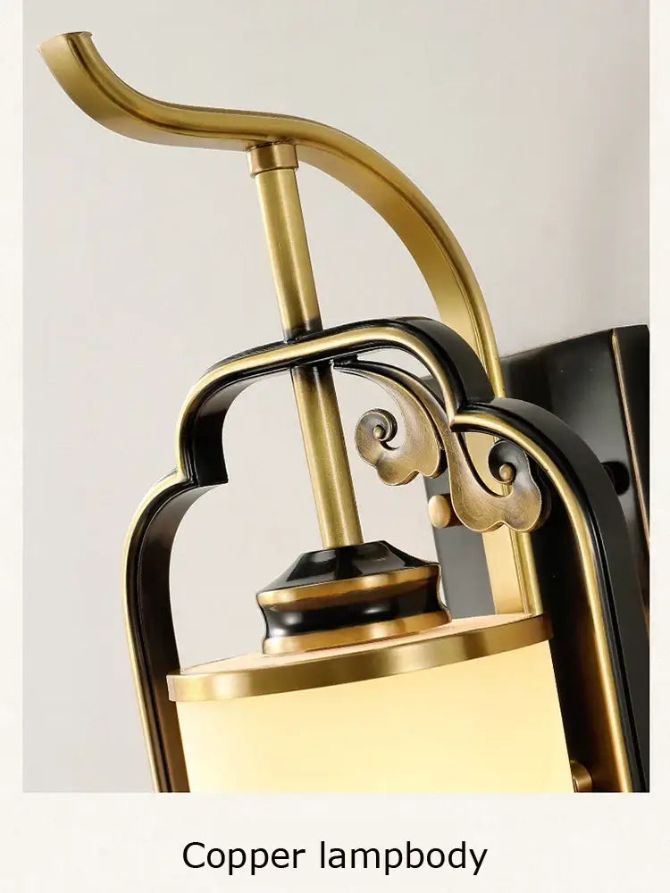 Decorbites™ all copper wall lamp with ornate scrollwork and frosted glass shade for living room bedroom use