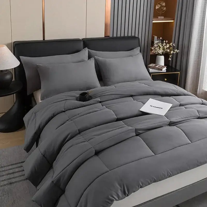 Gray DecorBites™ all-season quilted duvet set with plush texture and square stitched panels for queen and king beds