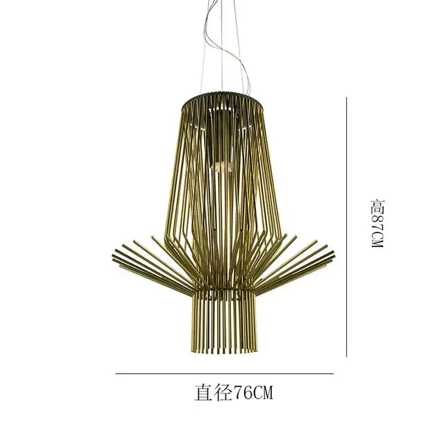Gold-toned metal allegro ritmico chandelier with modern geometric design for hotel living room and bar lighting