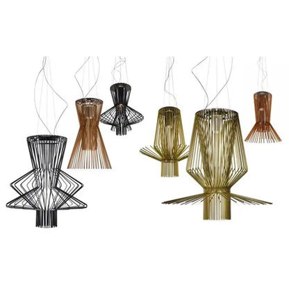 Modern black and gold wireframe allegro ritmico chandelier pendant lights for vintage industrial hotel living room bar decor