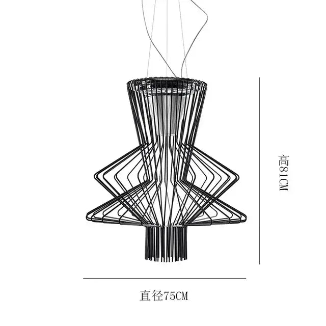 Black wireframe allegro ritmico chandelier with tiered geometric design and 81cm height for industrial decor