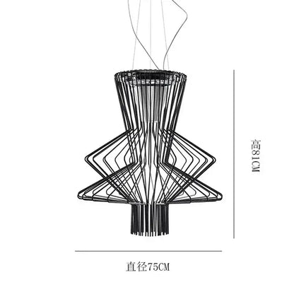 Black wireframe allegro ritmico chandelier with tiered geometric design and 81cm height for industrial decor