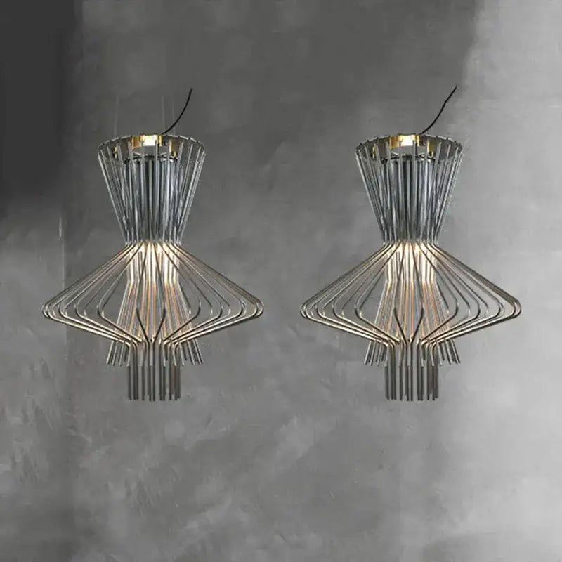 Modern chrome wireframe pendant lights with geometric tiered design in decorbites allegro ritmico chandelier for hotel bar