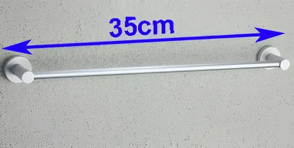 Silver aluminium decorbites towel bar rail holder with white caps and mounting hardware for bathroom use