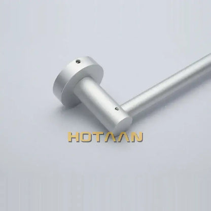 Silver metallic aluminium towel bar rail holder with flanged end and threaded holes for anti-rust bathroom use