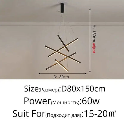 Modern black and gold aluminum bar led chandelier with adjustable height for stair hall dining living room lighting fixture