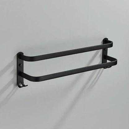 DecorBites aluminum bathroom towel rack with black matte finish double-tier design and wall-mounted hooks for towels