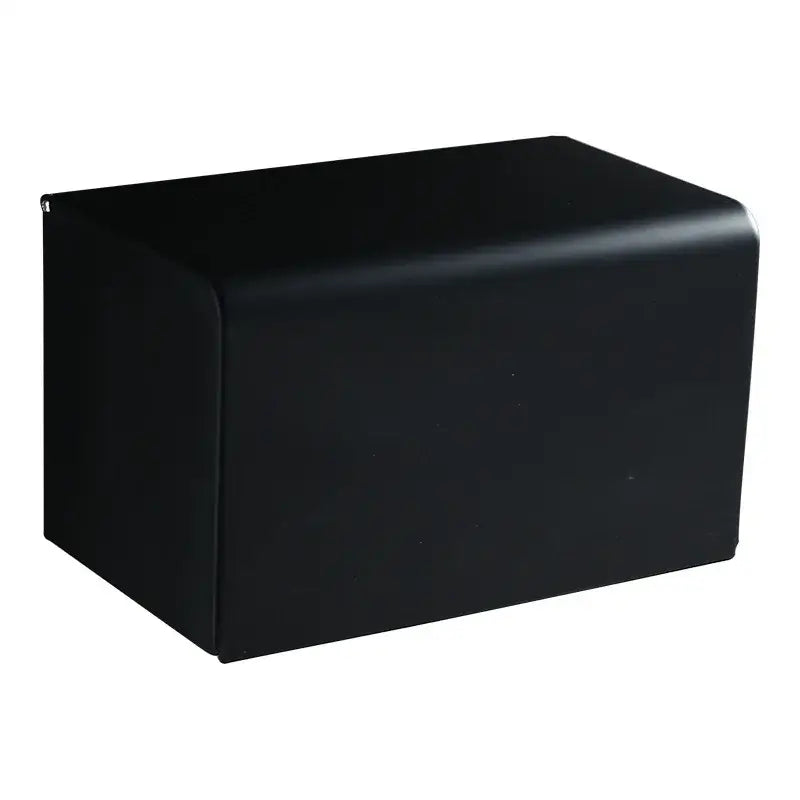 Black rectangular aluminum toilet paper rack stand with smooth matte finish for wall-mounted bathroom use