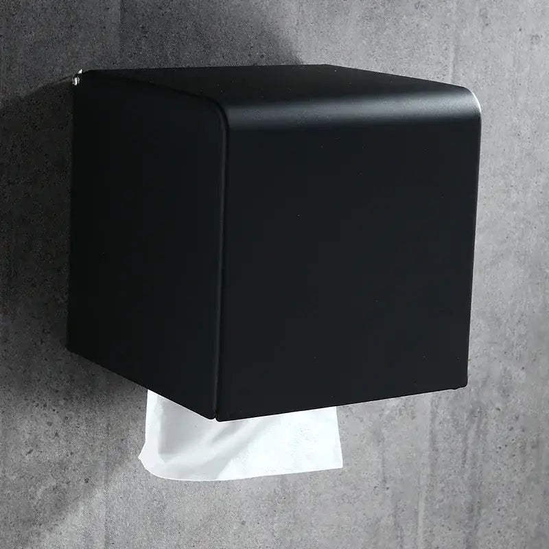 Decorbites™ aluminum black wall-mounted toilet paper rack with a sleek matte cube design as a paper rack stand