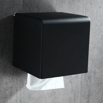 Decorbites™ black matte aluminum tissue dispenser with sleek cube design as a modern toilet paper holder wall-mounted