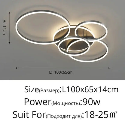 Modern minimalist aluminum circle led ceiling light fixture with overlapping rings and white led illumination for living room