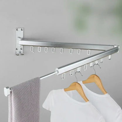 Decorbites aluminum clothing hanger organizer rack black silver metallic wall-mounted folding with hooks and towel bar