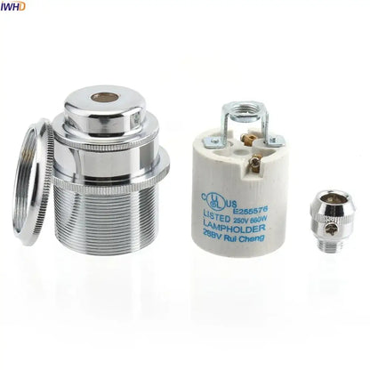 Shiny chrome-finished DecorBites aluminum E27 lamp base holder with threaded base and metallic contacts for vintage bulbs