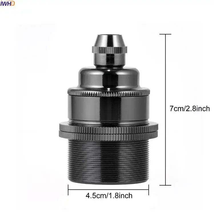 Black metallic aluminum e27 lamp base holder with threaded design and ridged texture for vintage light bulbs