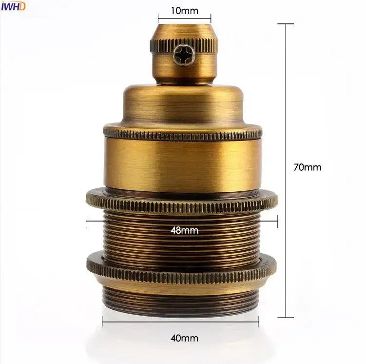 Antique brass-colored aluminum lamp base holder with threaded screw-top design for vintage Edison light bulbs
