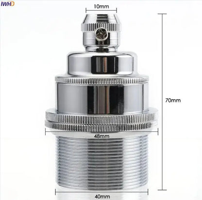 Shiny chrome aluminum DecorBites™ E27 lamp base holder with threaded base and ridged collar for vintage light bulbs