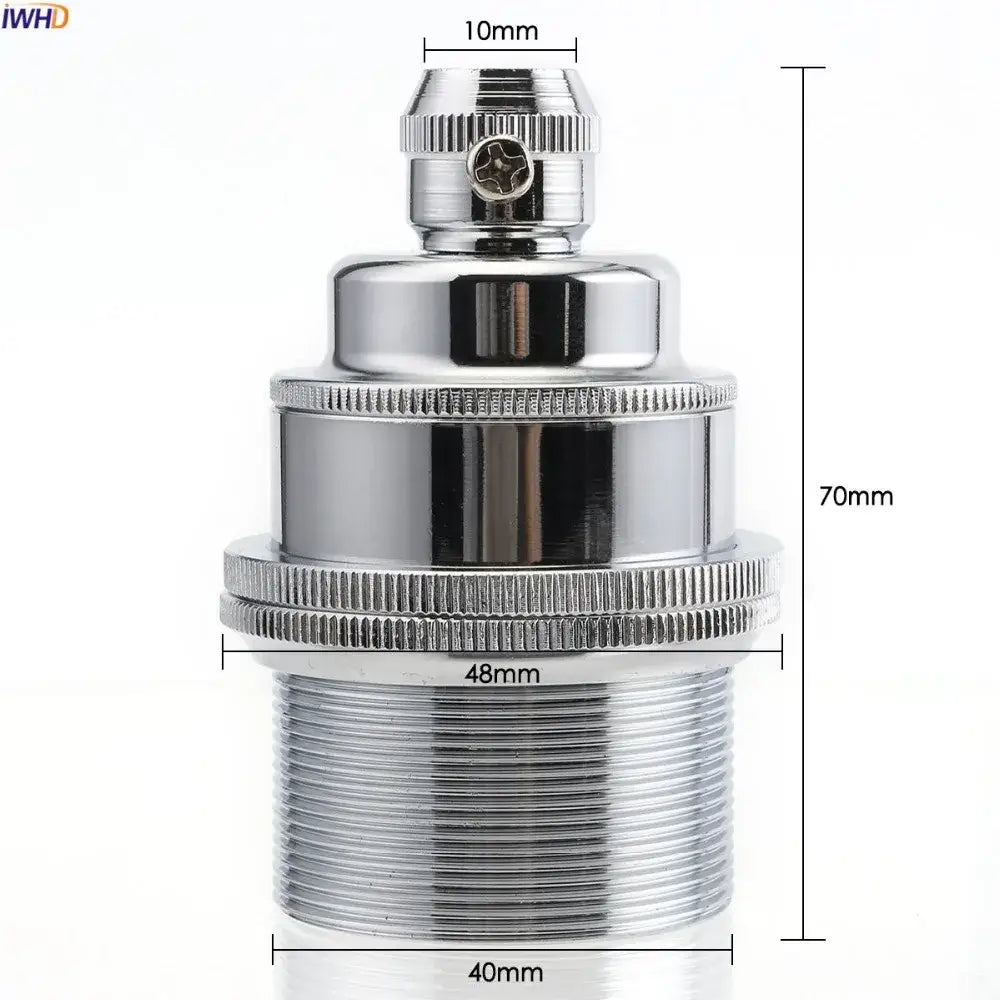 Chrome-finished aluminum e27 lamp base holder with threaded base and ridged collar for vintage light bulbs