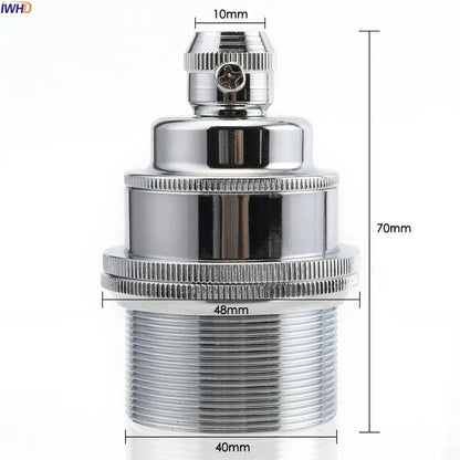 Chrome-finished aluminum e27 lamp base holder with threaded base and ridged collar for vintage light bulbs