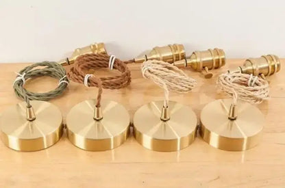 Set of four brass pendant light fixtures with braided cord featuring decorbites aluminum e27 lamp base holder vintage socket