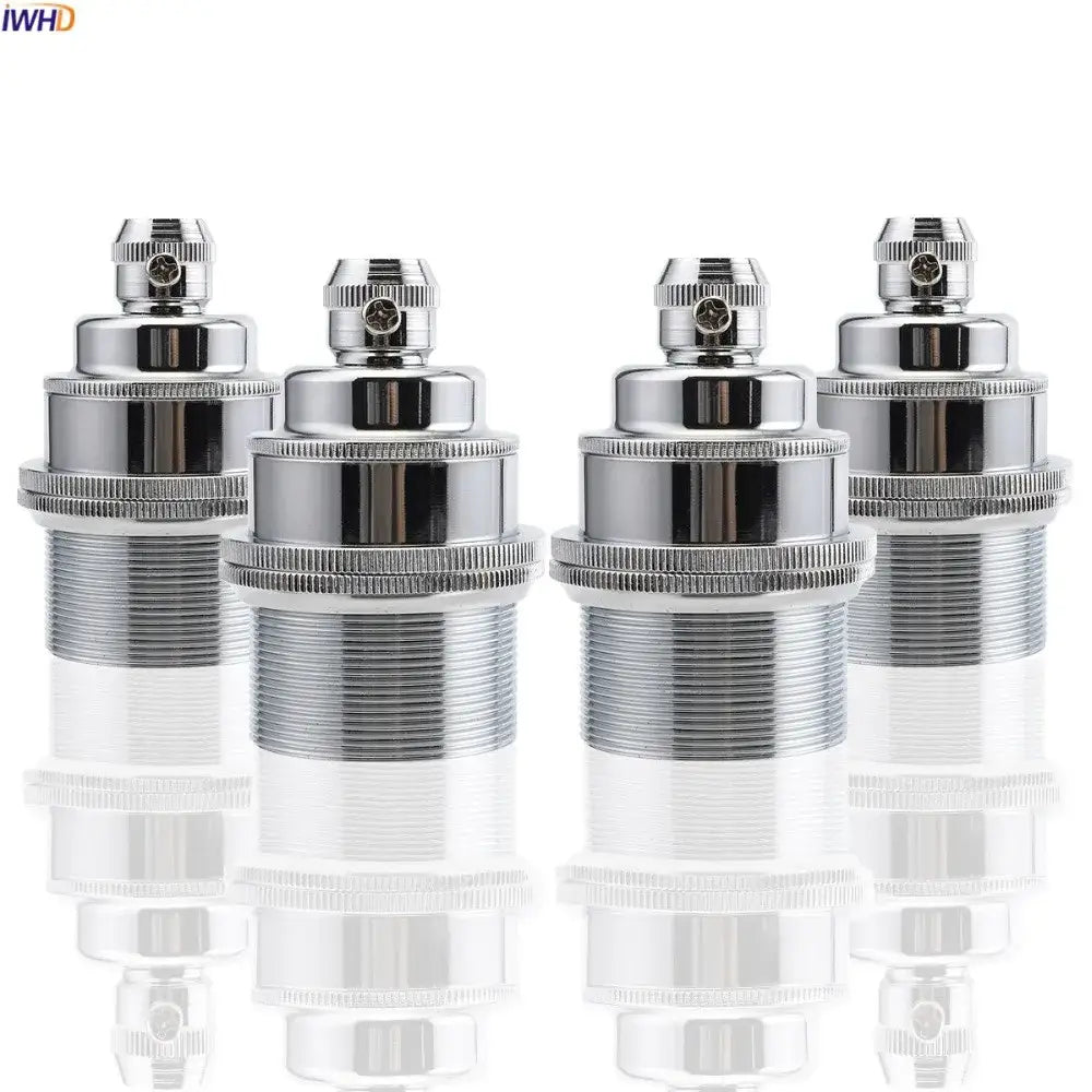 Chrome-finished chrome aluminum E27 lamp base holder with threaded base and knurled adjustment knob by DecorBites