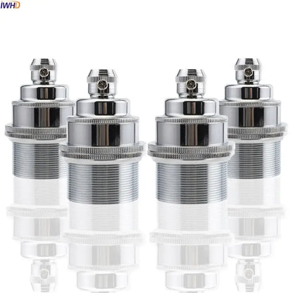 Chrome-finished chrome aluminum E27 lamp base holder with threaded base and knurled adjustment knob by DecorBites
