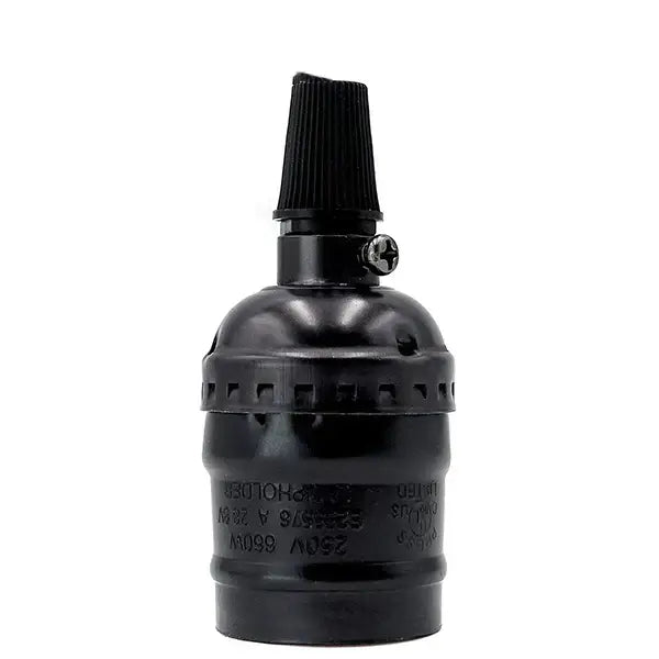 Black matte aluminum e27 lamp holder pendant light with ribbed top cap and engraved specifications by decorbites