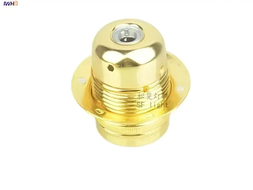 Gold-colored aluminum lamp holder vintage fitting with threaded body and circular flange for E27 bulbs