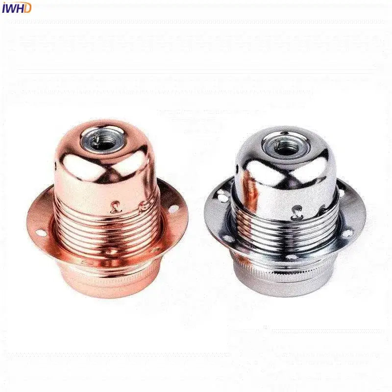 Two aluminum e27 lamp holder vintage fitting socket bases with polished copper and shiny chrome finishes