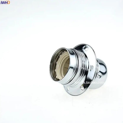 Chrome-finished aluminum e27 lamp holder vintage fitting socket with threaded collar and flanged base for bulbs
