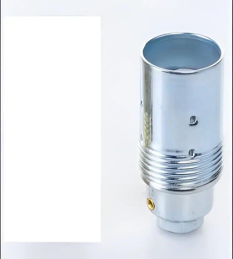 Silver metallic cylindrical decorbites™ aluminum e27 lamp holder with threaded base and gold-colored terminal