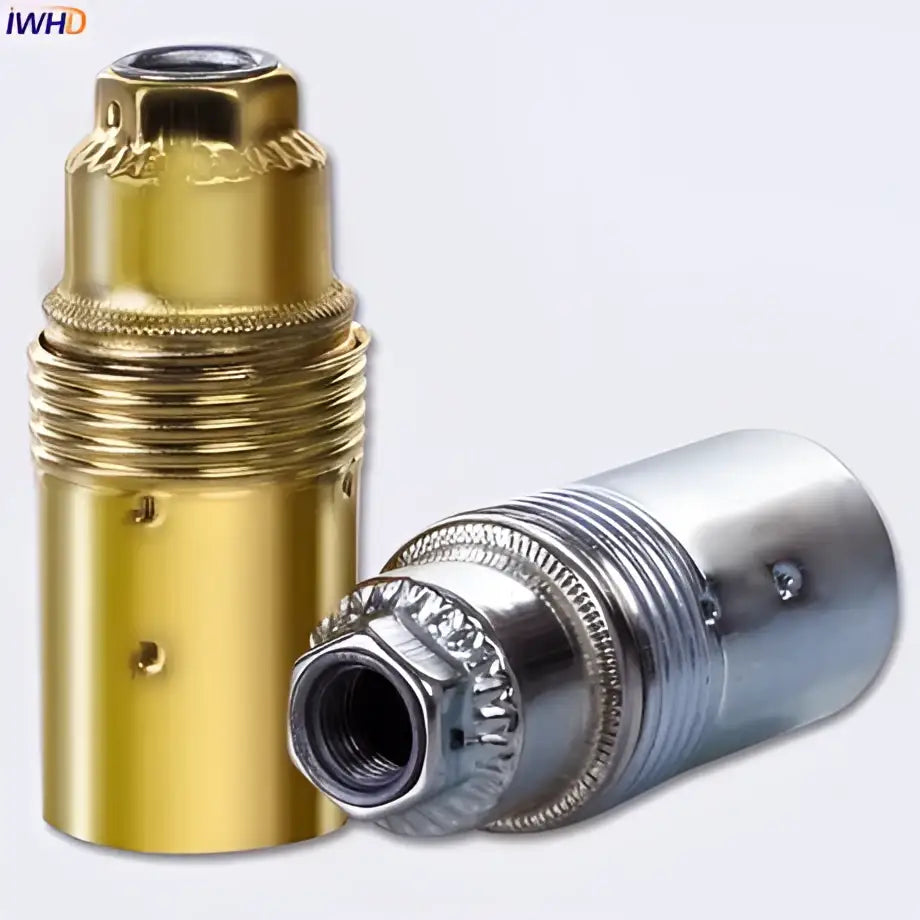 Decorbites™ aluminum e27 lamp holder with gold and silver metallic threaded ribbed industrial lamp base design