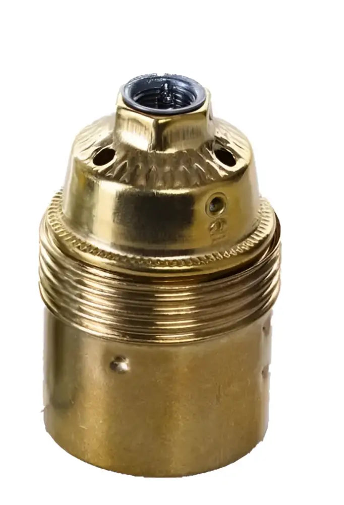 Brass-colored decorbites™ aluminum e27 lamp holder with threaded hexagonal top and decorative ridged bands lamp base