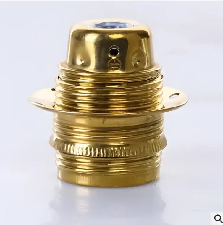 Gold-colored brass e27 lamp holder with threaded design and small hole on top vintage retro lamp base by decorbites