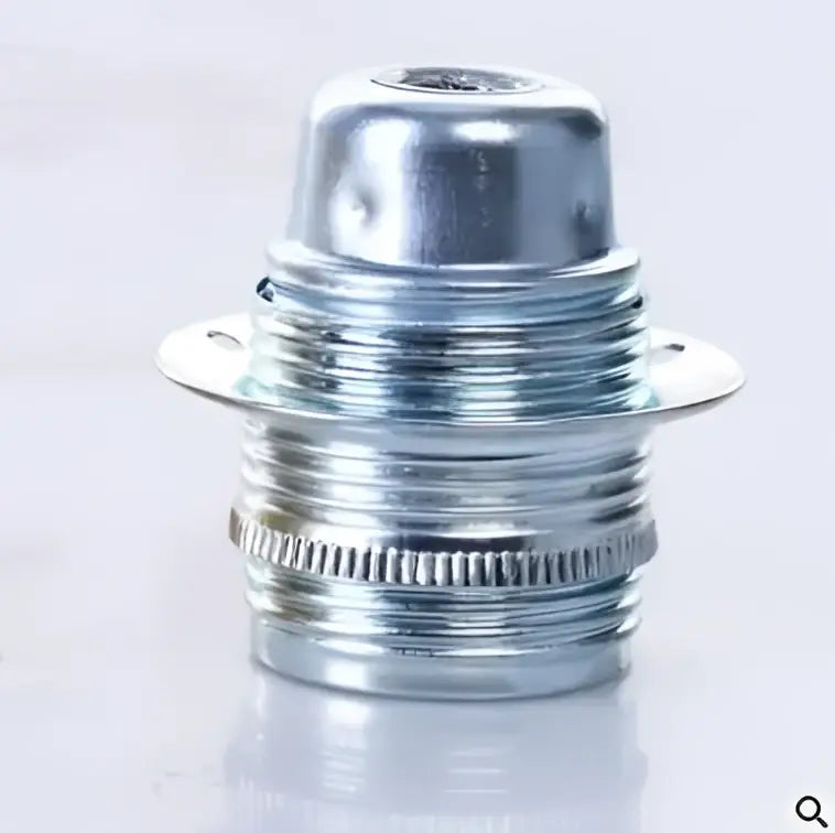 Shiny chrome-finished aluminum e27 lamp holder with threaded design and flanged base vintage retro lamp base