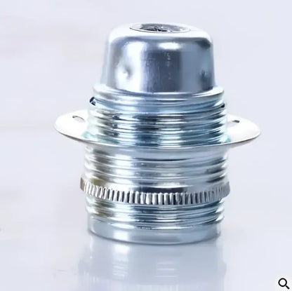 Shiny chrome-finished aluminum e27 lamp holder with threaded design and flanged base vintage retro lamp base
