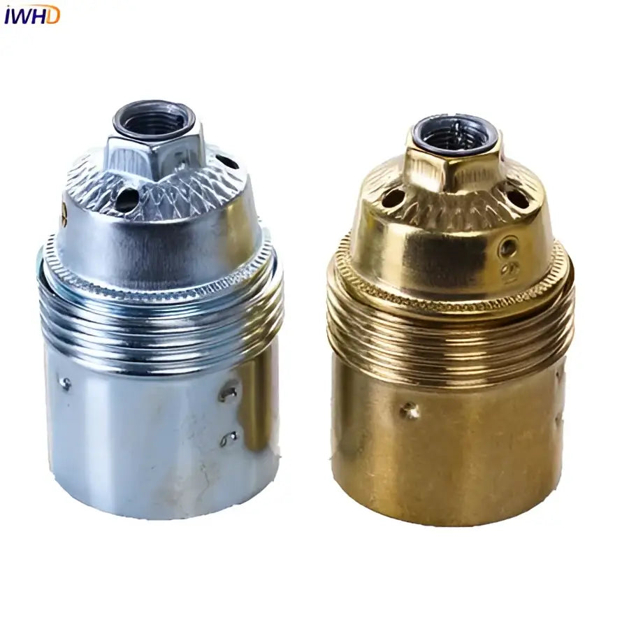 Decorbites aluminum e27 lamp holder with silver and brass textured ribbed metal lamp base for vintage retro lighting