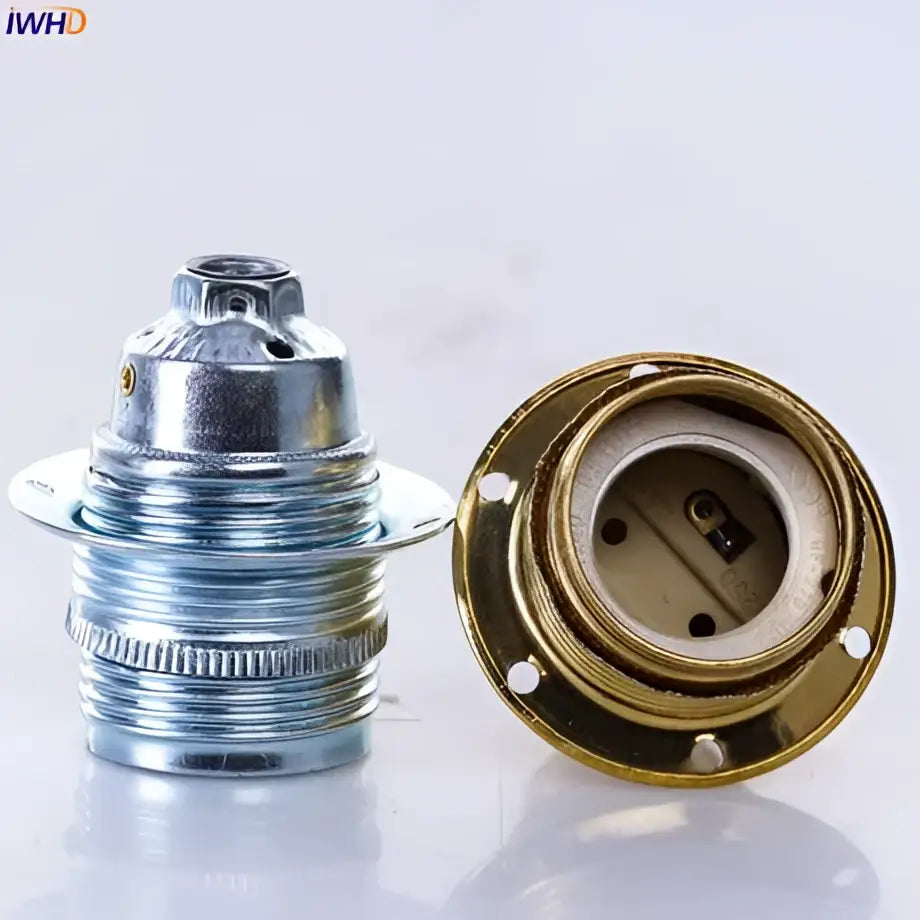 Decorbites aluminum e27 lamp holder with brass finish metal base and ceramic insulator for vintage retro lamp base
