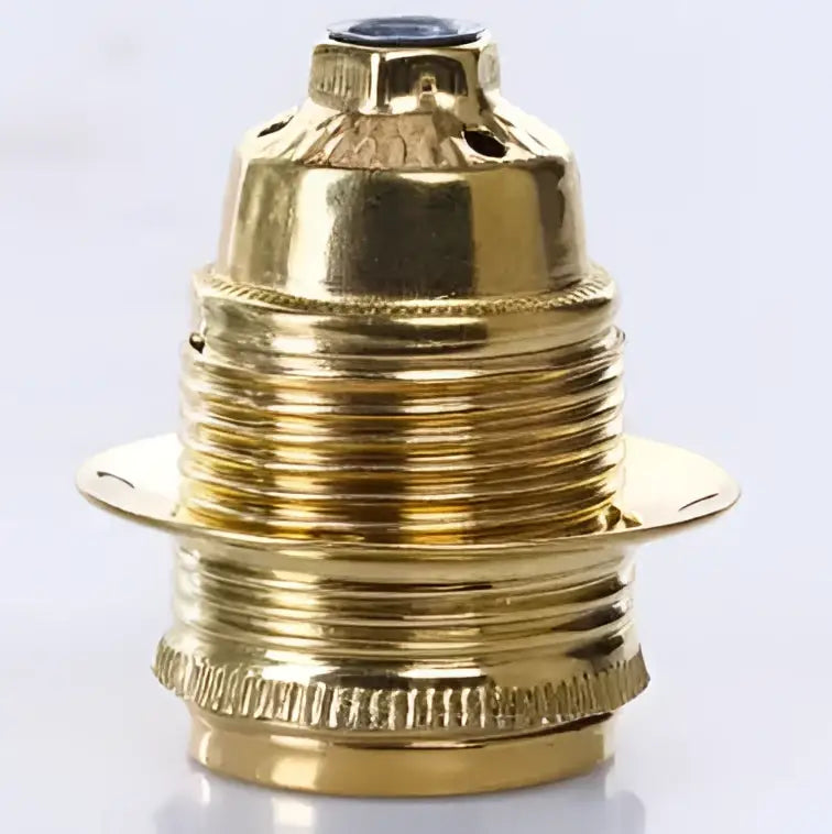 Gold-colored brass e27 lamp holder with textured threaded design and blue gemstone cap for decorbites lamp base
