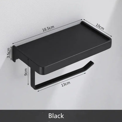 Decorbites™ aluminum gray wall-mounted tissue box rack with phone shelf and integrated toilet paper holder