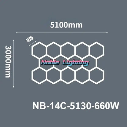 Decorbites™ white aluminum housing hexagon led light bar 5100mm by 3000mm model nb-14c-5130-660w honeycomb lamp