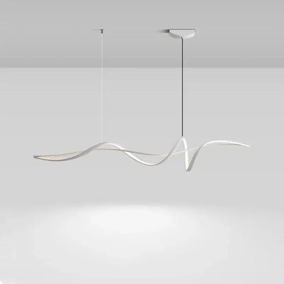 Modern white aluminum led chandelier with sleek flowing wave design for stylish indoor dining island decoration