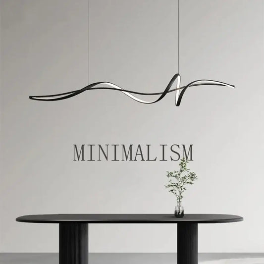 Black and silver aluminum led chandelier with sleek flowing design for modern dining island and stylish indoor decoration
