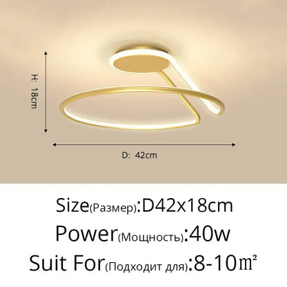 Gold-colored modern aluminum led chandelier with sleek curved design and integrated lighting for bedroom and kitchen use