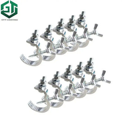 Silver metallic aluminum led par hooks with threaded rods and wing nuts for securing stage lighting fixtures