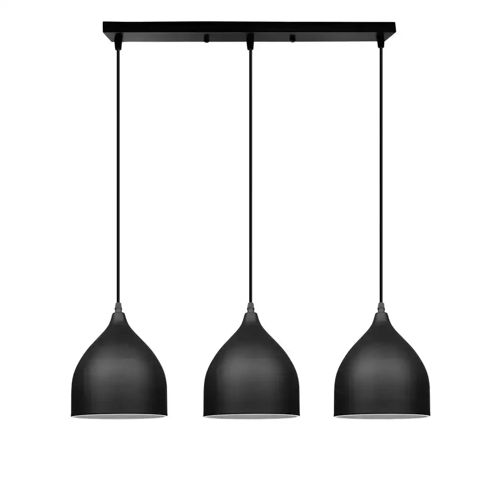 Black matte aluminum led pendant light fixture with three teardrop shades for kitchen bedroom living room use