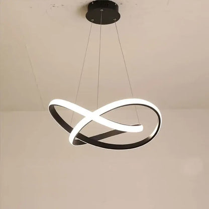 Modern decorbites aluminum line pendant light with infinity-shaped black and white led rings for dining room ceiling