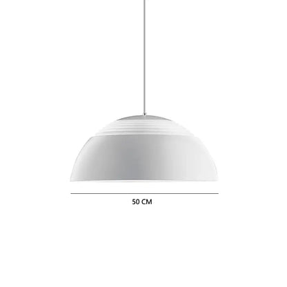 White modern dome-shaped decorbites aluminum pendant lamp with sleek metallic suspension cord for dining room use