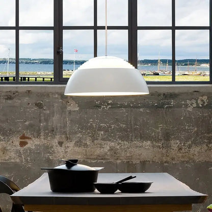 White dome-shaped decorbites aluminum pendant lamp with sleek modern design for dining room and kitchen island lighting